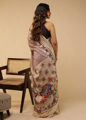 Cream Tussar Silk Saree With Blouse Piece