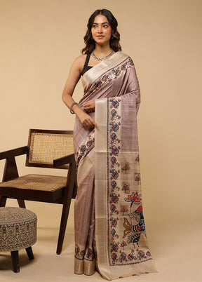 Cream Tussar Silk Saree With Blouse Piece