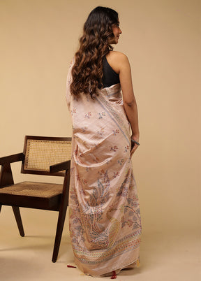 Cream Tussar Silk Saree With Blouse Piece