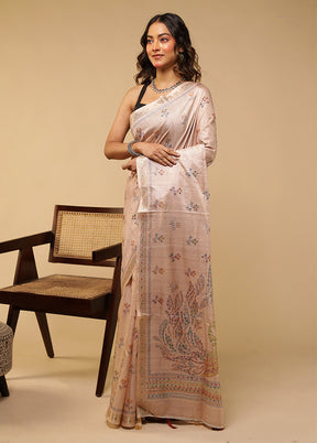 Cream Tussar Silk Saree With Blouse Piece