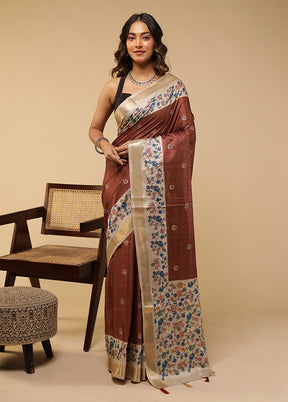 Cream Tussar Silk Saree With Blouse Piece