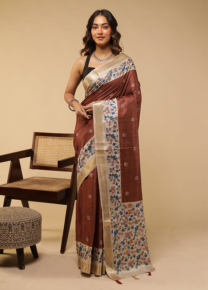 Cream Tussar Silk Saree With Blouse Piece