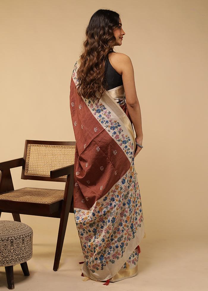 Cream Tussar Silk Saree With Blouse Piece