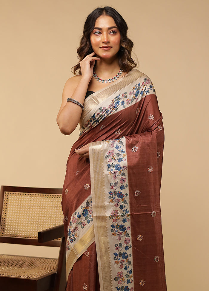 Cream Tussar Silk Saree With Blouse Piece