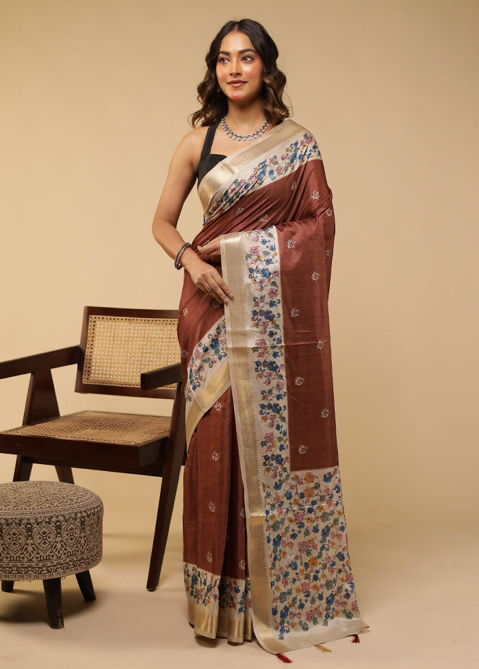 Cream Tussar Silk Saree With Blouse Piece