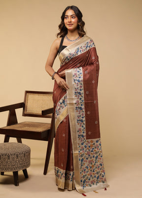 Cream Tussar Silk Saree With Blouse Piece