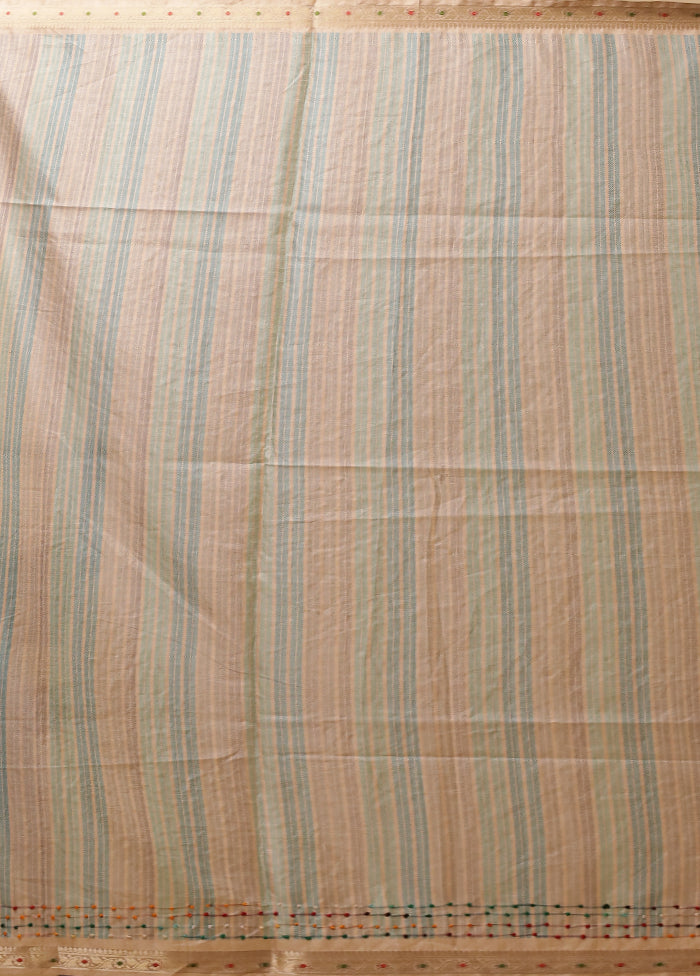 Cream Tussar Silk Saree With Blouse Piece