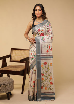 Multicolor Tussar Silk Saree With Blouse Piece