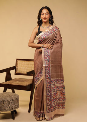 Brown Tussar Silk Saree With Blouse Piece