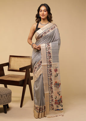 Cream Tussar Silk Saree With Blouse Piece