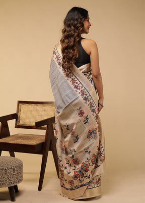 Cream Tussar Silk Saree With Blouse Piece