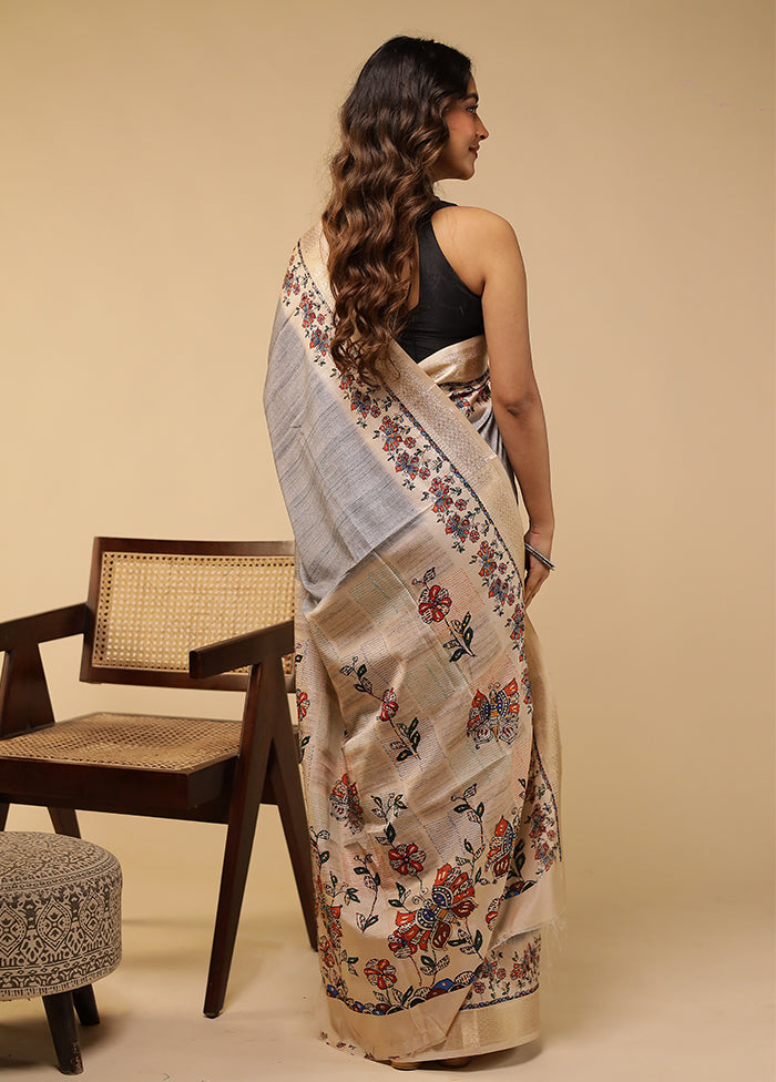 Cream Tussar Silk Saree With Blouse Piece