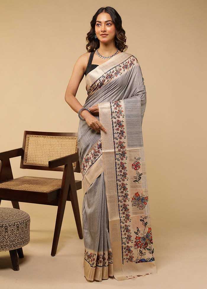 Cream Tussar Silk Saree With Blouse Piece