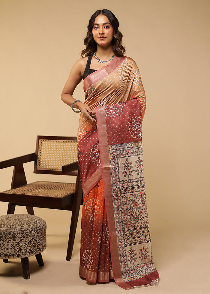 Rust Tussar Silk Saree With Blouse Piece