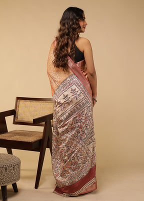 Cream Tussar Silk Saree With Blouse Piece