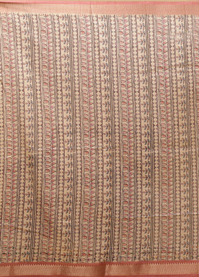 Rust Tussar Silk Saree With Blouse Piece