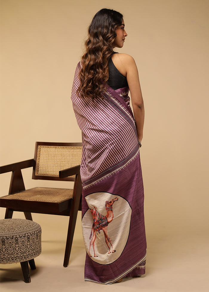 Purple Tussar Silk Saree With Blouse Piece