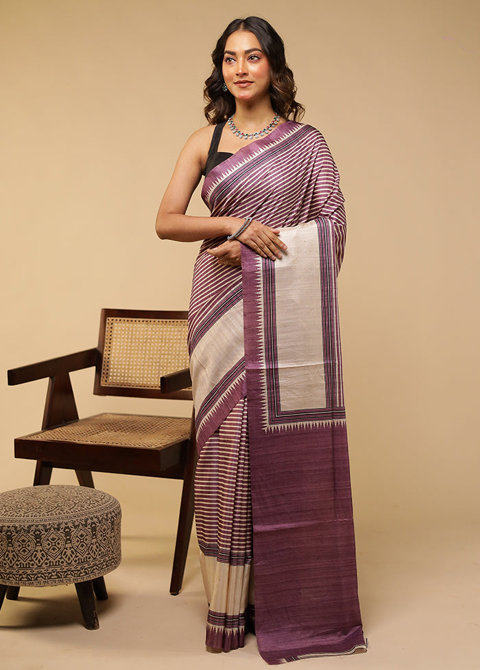 Purple Tussar Silk Saree With Blouse Piece