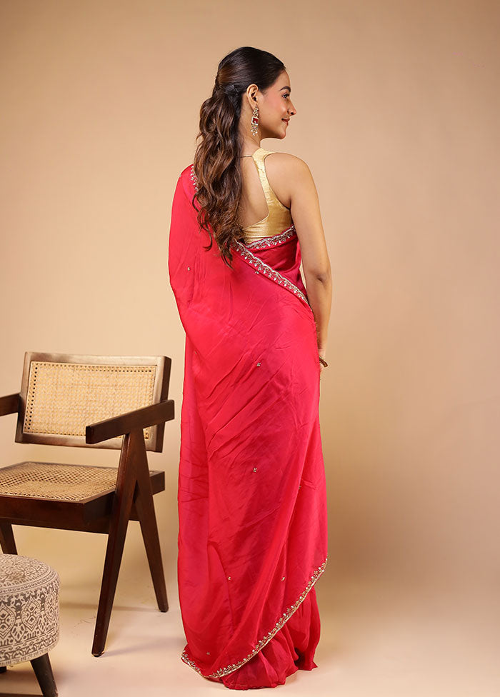 Pink Georgette Saree With Blouse Piece
