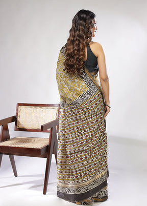 Green Chanderi Cotton Saree With Blouse Piece