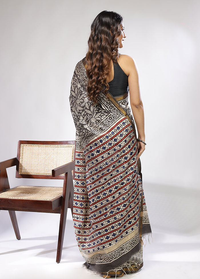 Black Chanderi Cotton Saree With Blouse Piece
