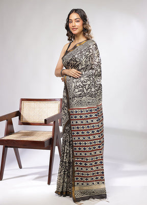 Black Chanderi Cotton Saree With Blouse Piece