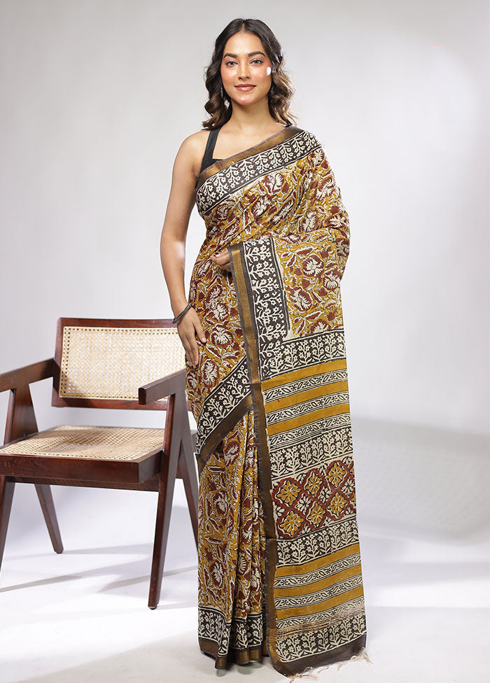 Green Chanderi Cotton Saree With Blouse Piece