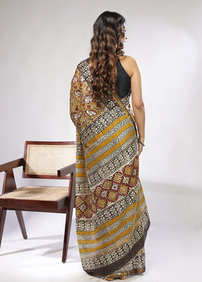 Green Chanderi Cotton Saree With Blouse Piece