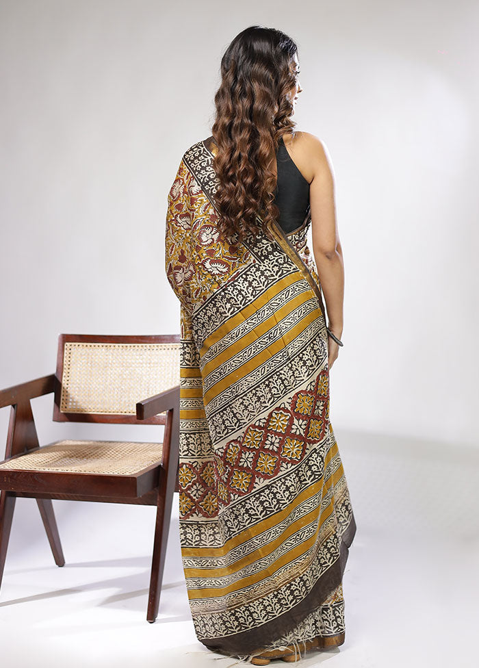 Green Chanderi Cotton Saree With Blouse Piece