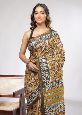 Green Chanderi Cotton Saree With Blouse Piece
