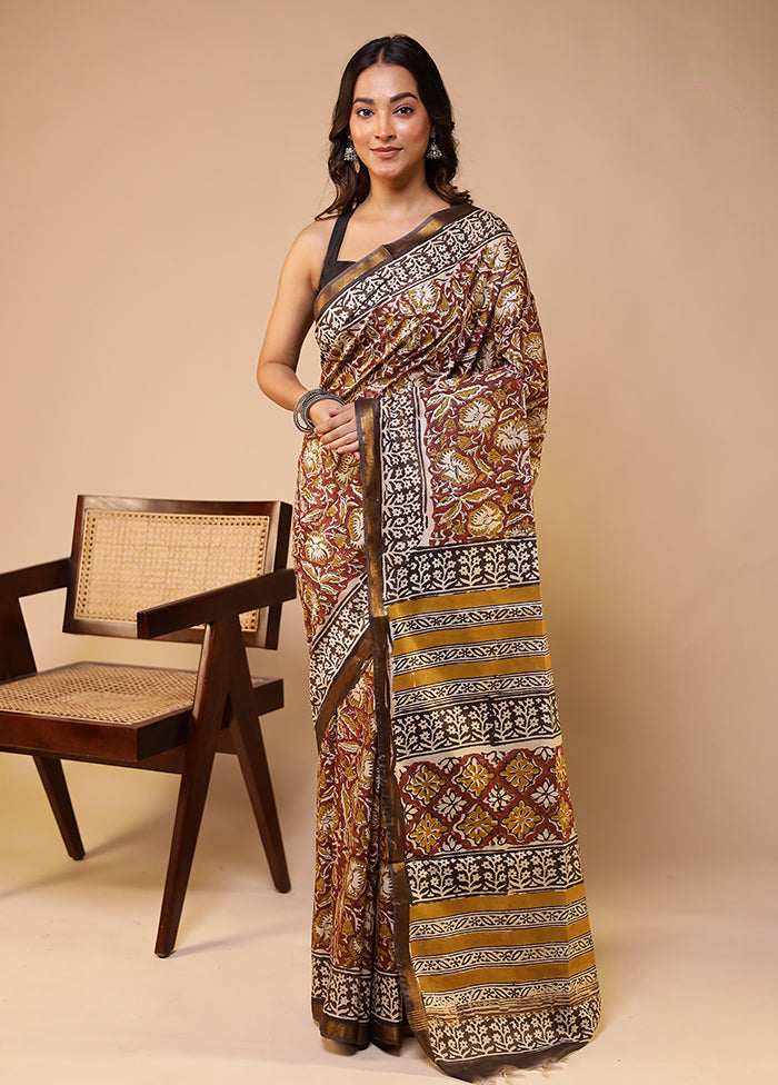 Multicolor Chanderi Cotton Saree With Blouse Piece