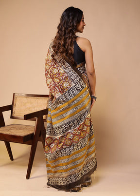 Multicolor Chanderi Cotton Saree With Blouse Piece