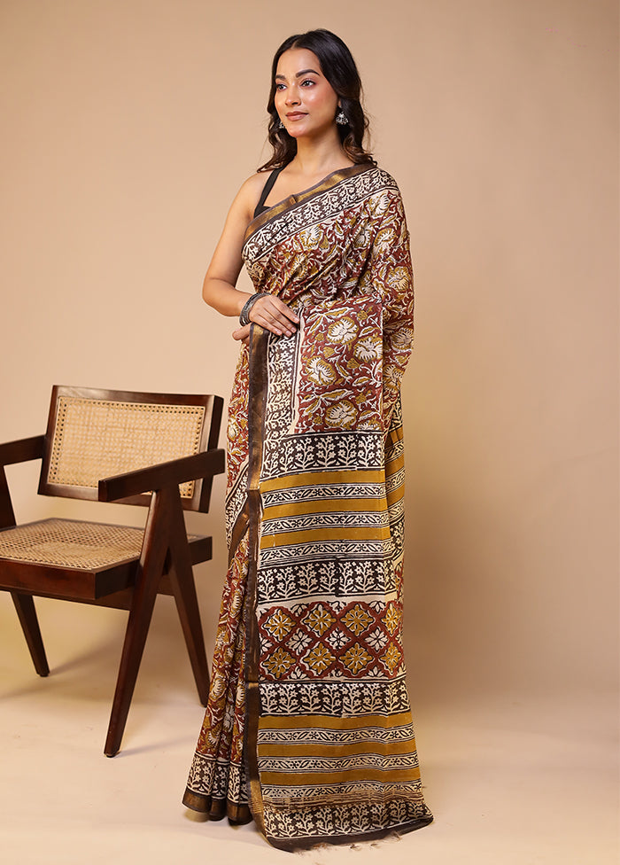 Multicolor Chanderi Cotton Saree With Blouse Piece