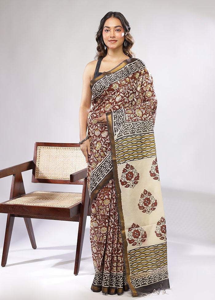 Maroon Chanderi Cotton Saree With Blouse Piece