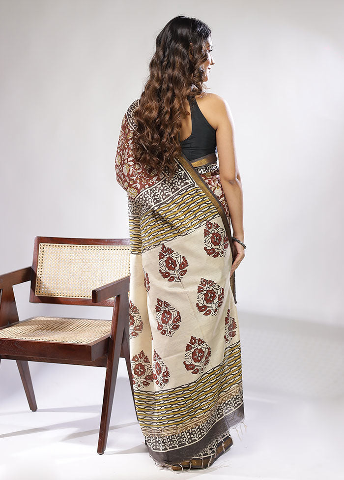 Maroon Chanderi Cotton Saree With Blouse Piece