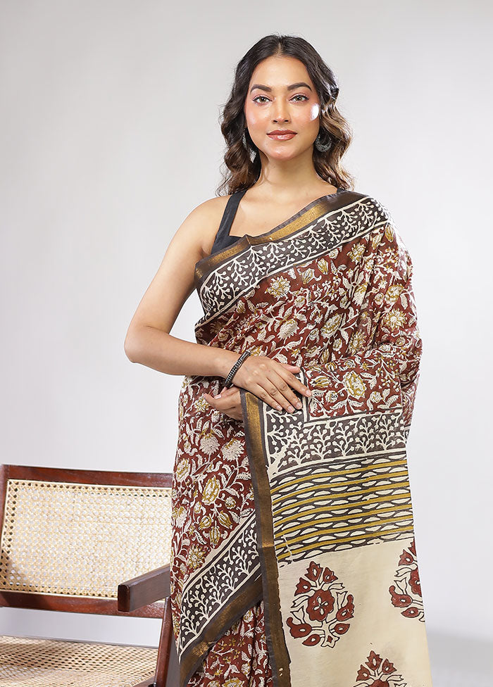 Maroon Chanderi Cotton Saree With Blouse Piece