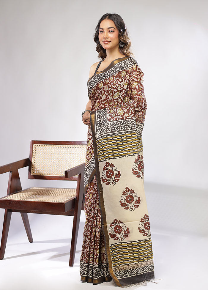 Maroon Chanderi Cotton Saree With Blouse Piece