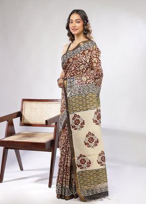 Maroon Chanderi Cotton Saree With Blouse Piece