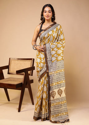Multicolor Chanderi Cotton Saree With Blouse Piece