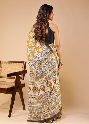 Green Chanderi Cotton Saree With Blouse Piece