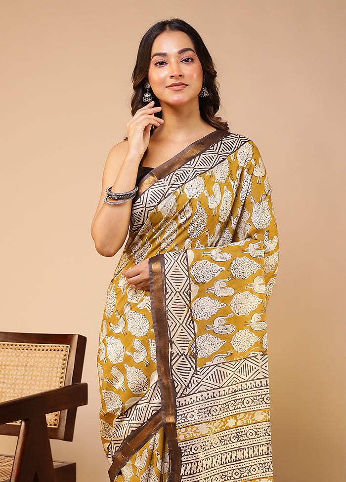 Multicolor Chanderi Cotton Saree With Blouse Piece