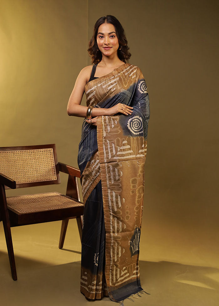 Blue Chanderi Cotton Saree With Blouse Piece
