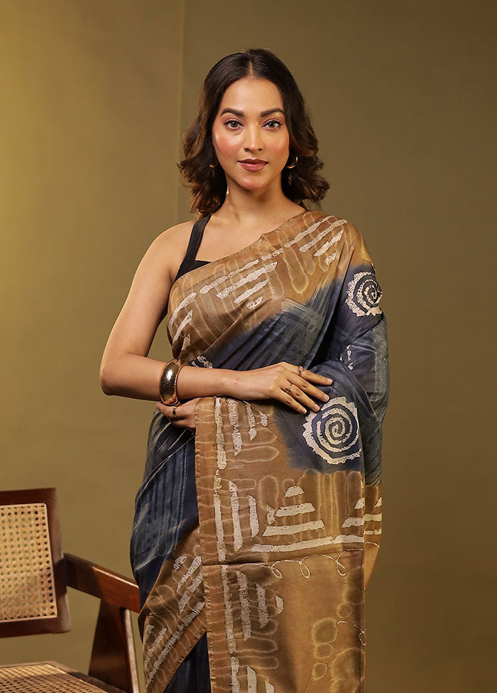 Blue Chanderi Cotton Saree With Blouse Piece