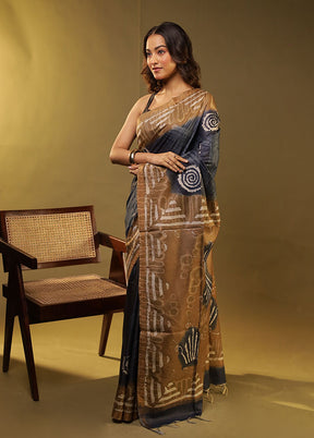 Blue Chanderi Cotton Saree With Blouse Piece