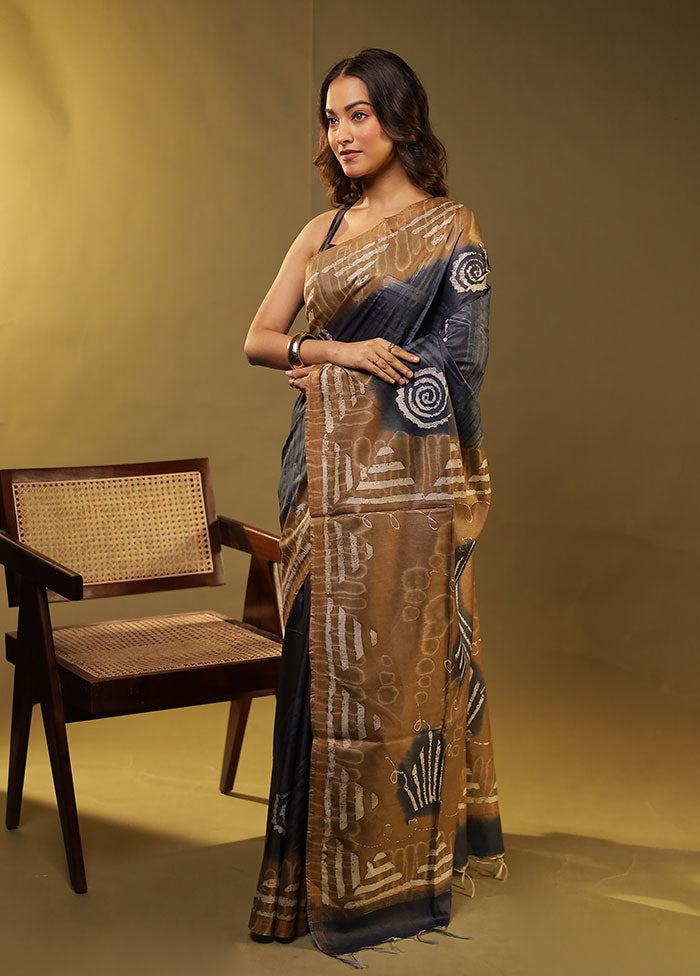Blue Chanderi Cotton Saree With Blouse Piece
