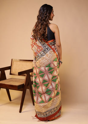 Maroon Chanderi Cotton Saree With Blouse Piece