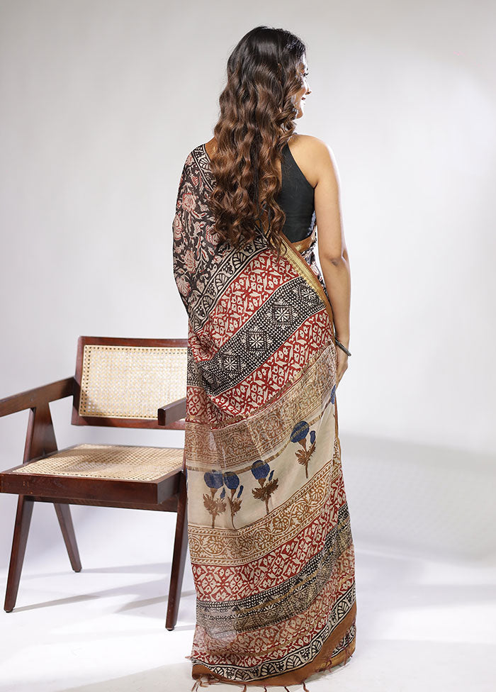 Black Chanderi Cotton Saree With Blouse Piece