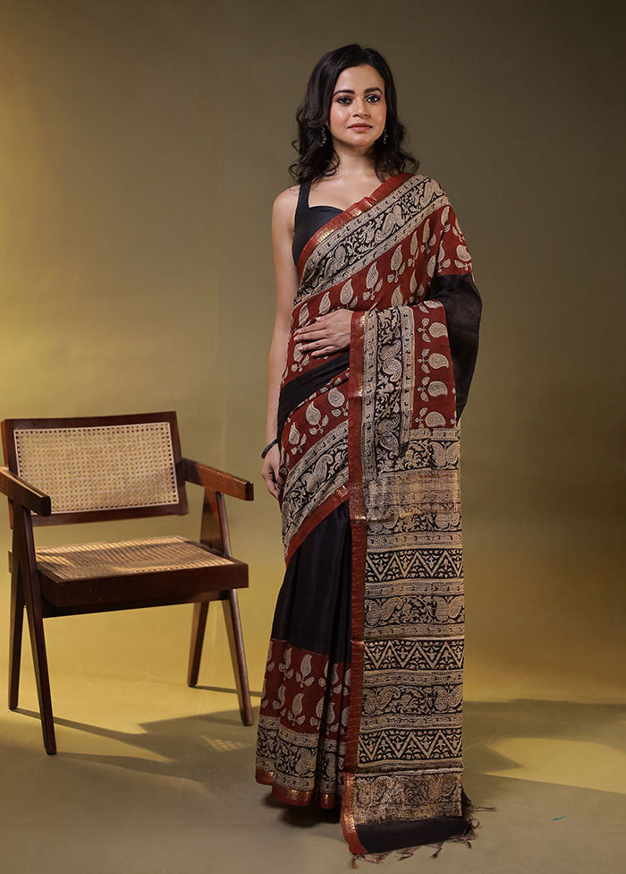 Black Chanderi Cotton Saree With Blouse Piece