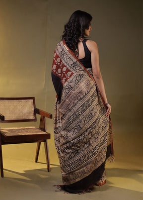 Black Chanderi Cotton Saree With Blouse Piece