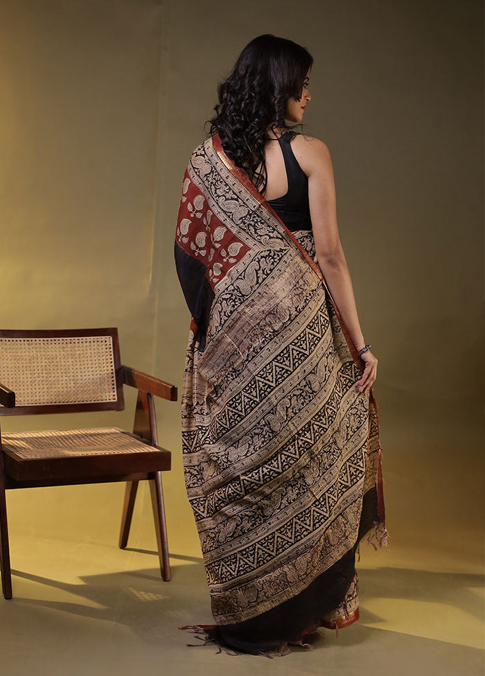 Black Chanderi Cotton Saree With Blouse Piece